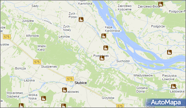 mapa Piotrkówek gmina Słubice, Piotrkówek gmina Słubice na mapie Targeo