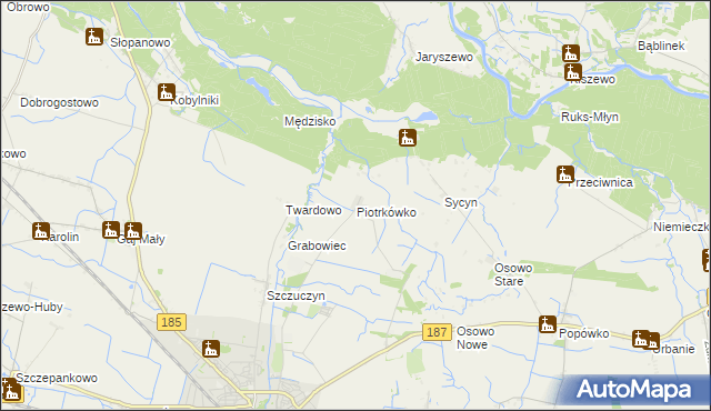 mapa Piotrkówko gmina Szamotuły, Piotrkówko gmina Szamotuły na mapie Targeo