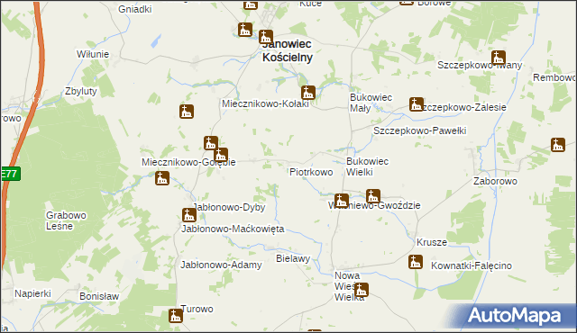 mapa Piotrkowo gmina Janowiec Kościelny, Piotrkowo gmina Janowiec Kościelny na mapie Targeo