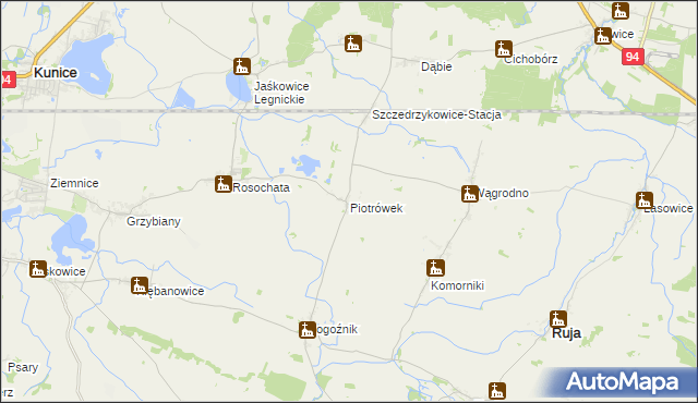 mapa Piotrówek gmina Kunice, Piotrówek gmina Kunice na mapie Targeo