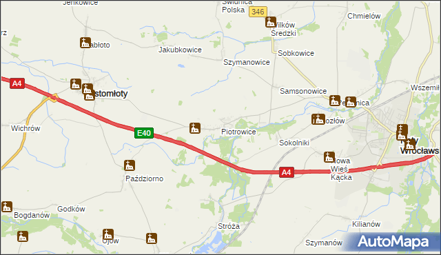 mapa Piotrowice gmina Kostomłoty, Piotrowice gmina Kostomłoty na mapie Targeo