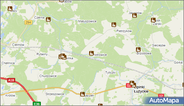 mapa Piotrowice gmina Lipinki Łużyckie, Piotrowice gmina Lipinki Łużyckie na mapie Targeo