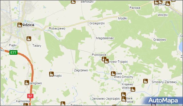 mapa Piotrowice gmina Nidzica, Piotrowice gmina Nidzica na mapie Targeo