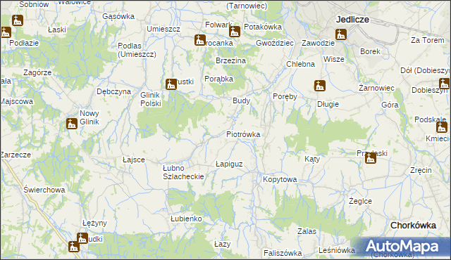 mapa Piotrówka gmina Jedlicze, Piotrówka gmina Jedlicze na mapie Targeo