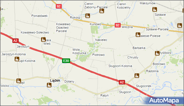 mapa Piotrowo gmina Lądek, Piotrowo gmina Lądek na mapie Targeo