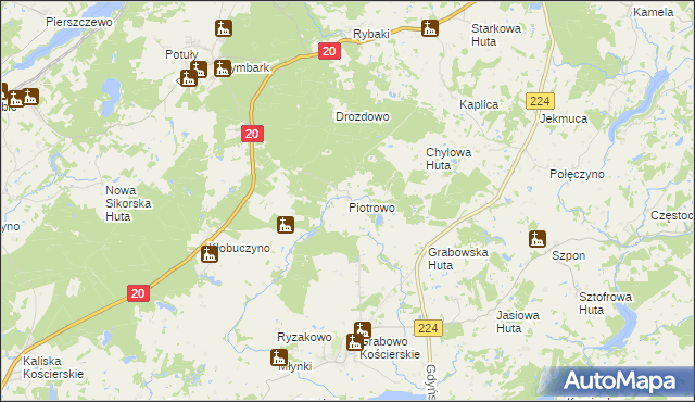 mapa Piotrowo gmina Somonino, Piotrowo gmina Somonino na mapie Targeo