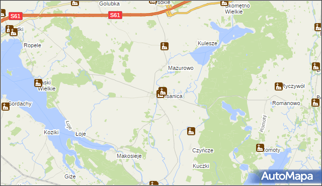 mapa Pisanica gmina Kalinowo, Pisanica gmina Kalinowo na mapie Targeo