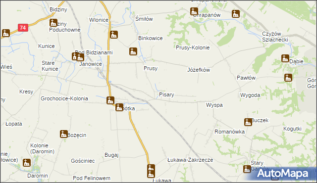 mapa Pisary gmina Ożarów, Pisary gmina Ożarów na mapie Targeo