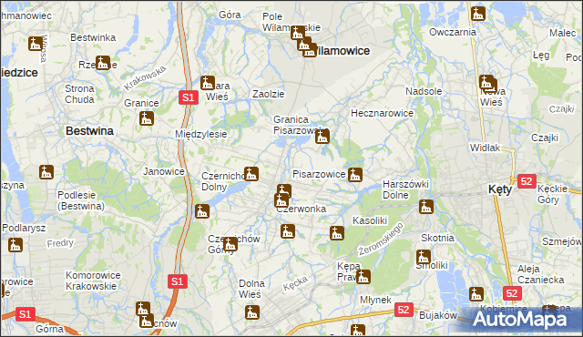 mapa Pisarzowice gmina Wilamowice, Pisarzowice gmina Wilamowice na mapie Targeo