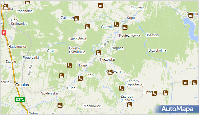 mapa Płazówka gmina Dzikowiec, Płazówka gmina Dzikowiec na mapie Targeo