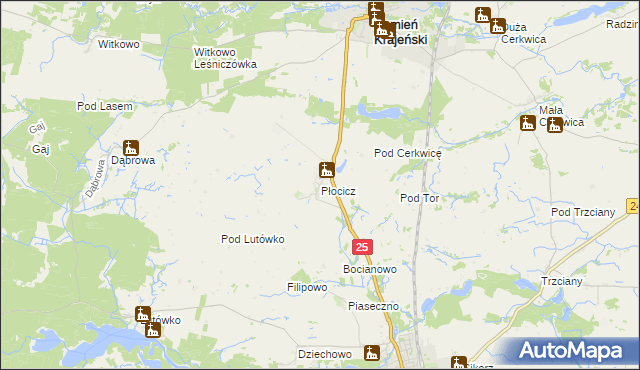 mapa Płocicz gmina Kamień Krajeński, Płocicz gmina Kamień Krajeński na mapie Targeo