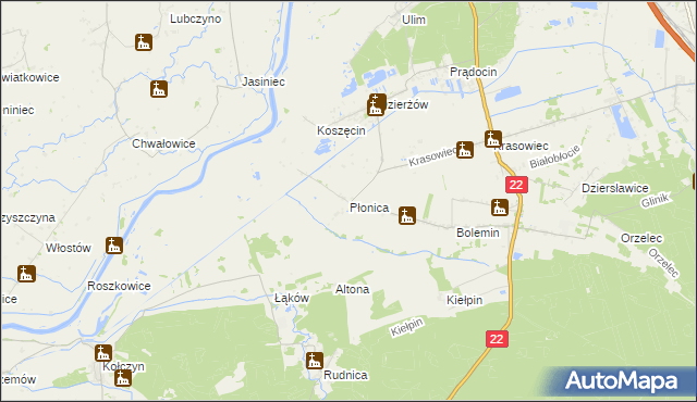 mapa Płonica gmina Deszczno, Płonica gmina Deszczno na mapie Targeo