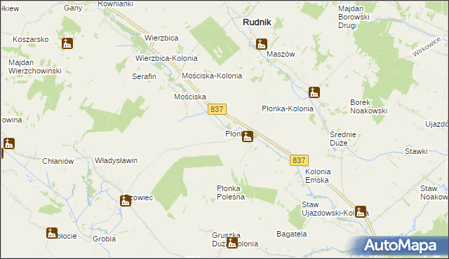 mapa Płonka gmina Rudnik, Płonka gmina Rudnik na mapie Targeo