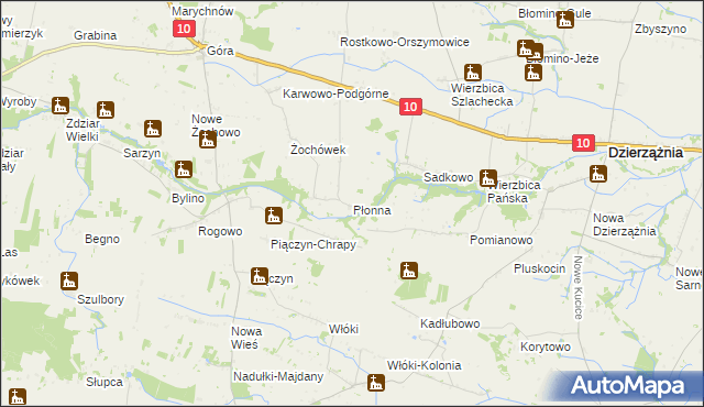 mapa Płonna gmina Staroźreby, Płonna gmina Staroźreby na mapie Targeo