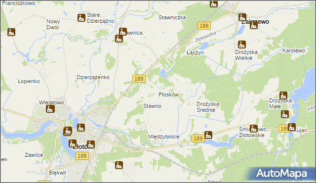 mapa Płosków gmina Złotów, Płosków gmina Złotów na mapie Targeo