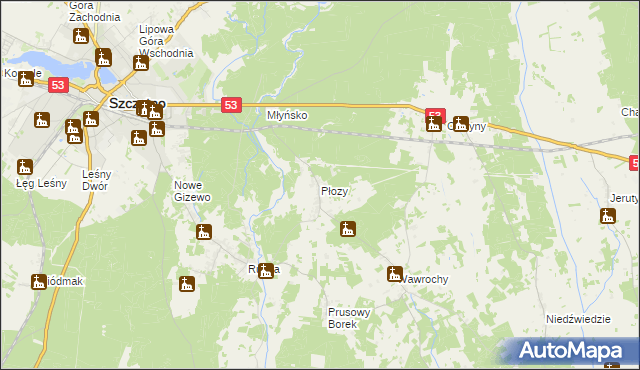 mapa Płozy, Płozy na mapie Targeo