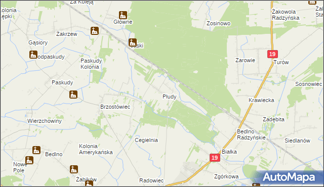 mapa Płudy gmina Radzyń Podlaski, Płudy gmina Radzyń Podlaski na mapie Targeo