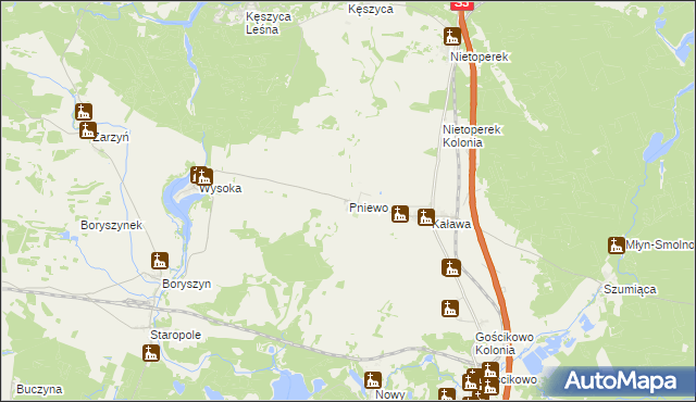 mapa Pniewo gmina Międzyrzecz, Pniewo gmina Międzyrzecz na mapie Targeo