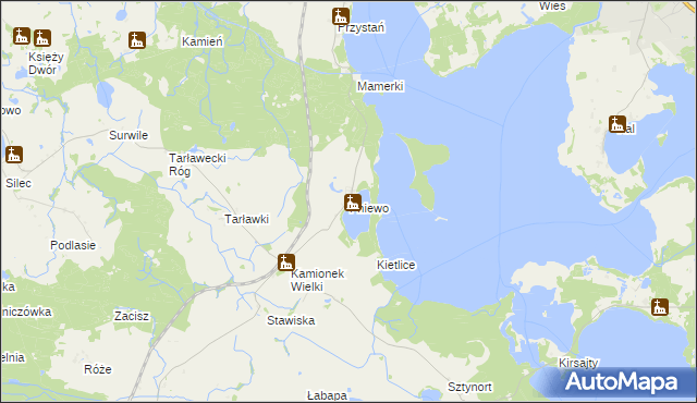 mapa Pniewo gmina Węgorzewo, Pniewo gmina Węgorzewo na mapie Targeo