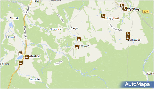 mapa Poborowo gmina Trzebielino, Poborowo gmina Trzebielino na mapie Targeo