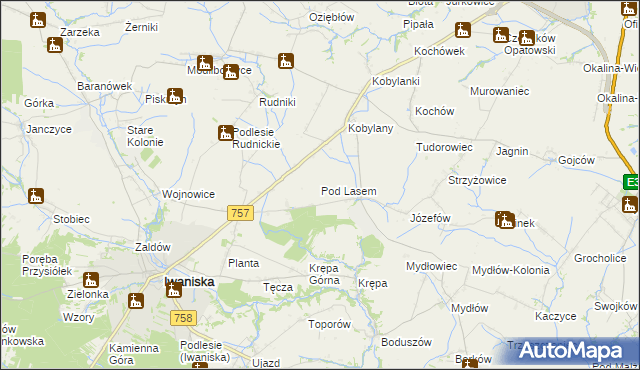 mapa Pod Lasem gmina Opatów, Pod Lasem gmina Opatów na mapie Targeo