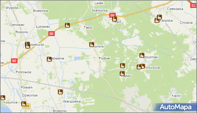 mapa Podbiel gmina Celestynów, Podbiel gmina Celestynów na mapie Targeo