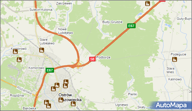 mapa Podborze gmina Ostrów Mazowiecka, Podborze gmina Ostrów Mazowiecka na mapie Targeo