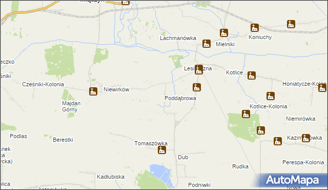 mapa Poddąbrowa gmina Miączyn, Poddąbrowa gmina Miączyn na mapie Targeo