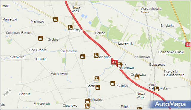 mapa Poddębice gmina Włocławek, Poddębice gmina Włocławek na mapie Targeo