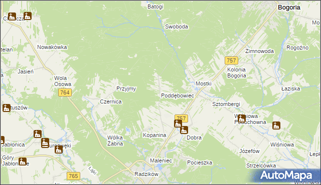 mapa Poddębowiec, Poddębowiec na mapie Targeo