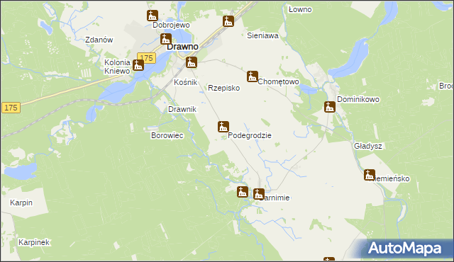 mapa Podegrodzie gmina Drawno, Podegrodzie gmina Drawno na mapie Targeo