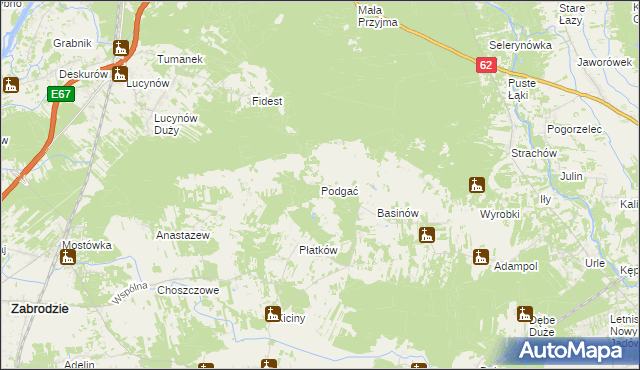 mapa Podgać gmina Zabrodzie, Podgać gmina Zabrodzie na mapie Targeo