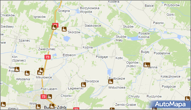 mapa Podgaje gmina Busko-Zdrój, Podgaje gmina Busko-Zdrój na mapie Targeo