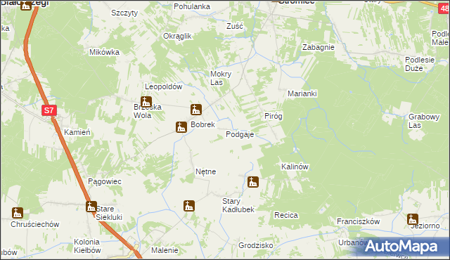 mapa Podgaje gmina Stromiec, Podgaje gmina Stromiec na mapie Targeo