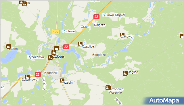 mapa Podgórze gmina Człopa, Podgórze gmina Człopa na mapie Targeo