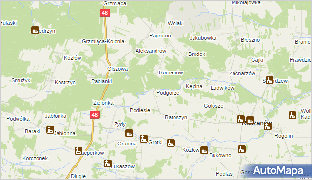 mapa Podgórze gmina Radzanów, Podgórze gmina Radzanów na mapie Targeo