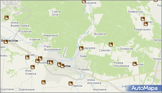 mapa Podgrodzie gmina Ćmielów, Podgrodzie gmina Ćmielów na mapie Targeo