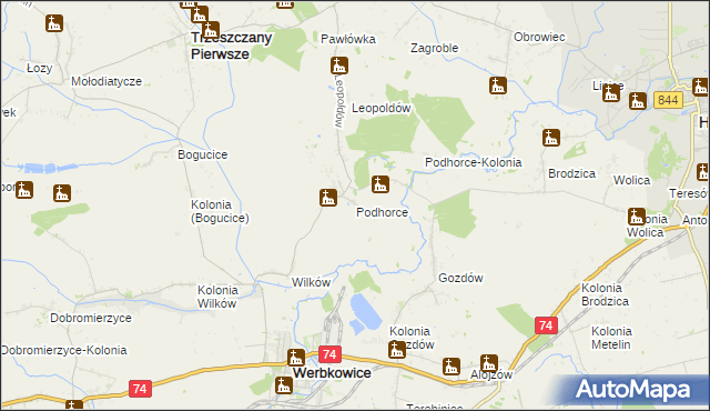 mapa Podhorce gmina Werbkowice, Podhorce gmina Werbkowice na mapie Targeo