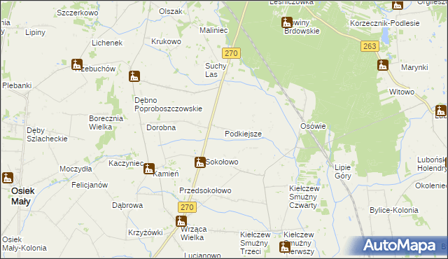 mapa Podkiejsze, Podkiejsze na mapie Targeo