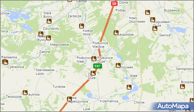mapa Podkonice Duże, Podkonice Duże na mapie Targeo