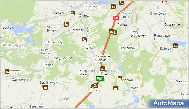 mapa Podkonice Miejskie, Podkonice Miejskie na mapie Targeo