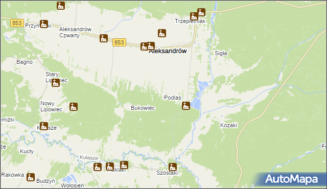 mapa Podlas gmina Aleksandrów, Podlas gmina Aleksandrów na mapie Targeo