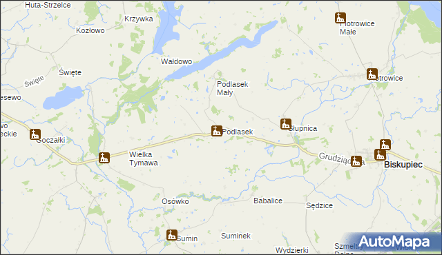 mapa Podlasek gmina Biskupiec, Podlasek gmina Biskupiec na mapie Targeo