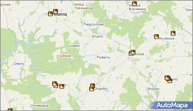 mapa Podlechy gmina Płoskinia, Podlechy gmina Płoskinia na mapie Targeo