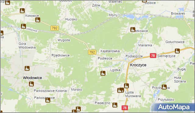 mapa Podlesice gmina Kroczyce, Podlesice gmina Kroczyce na mapie Targeo