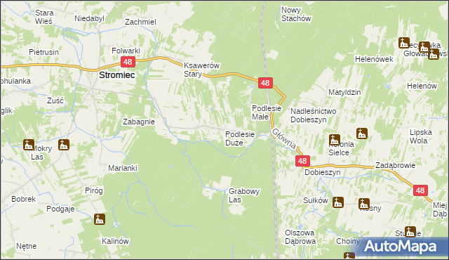 mapa Podlesie Duże gmina Stromiec, Podlesie Duże gmina Stromiec na mapie Targeo