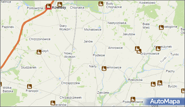 mapa Podlesie gmina Biała Rawska, Podlesie gmina Biała Rawska na mapie Targeo