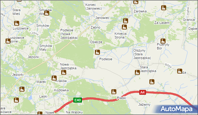 mapa Podlesie gmina Czarna, Podlesie gmina Czarna na mapie Targeo