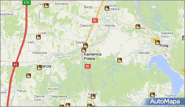 mapa Podlesie gmina Kamienica Polska, Podlesie gmina Kamienica Polska na mapie Targeo