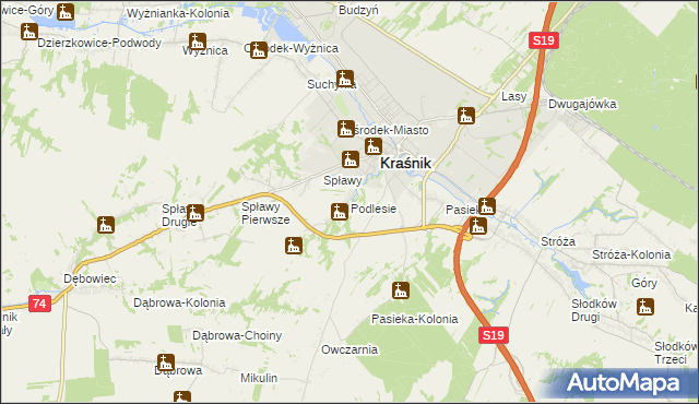 mapa Podlesie gmina Kraśnik, Podlesie gmina Kraśnik na mapie Targeo
